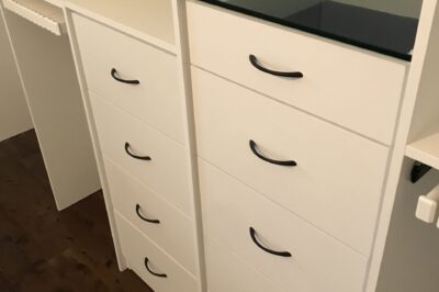 Drawers with Black Handles and Glass Top