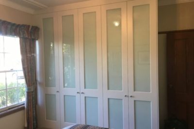 Hinged Two Panel Decor with White Glass Polyurethane Painted Doors - 5 door combination