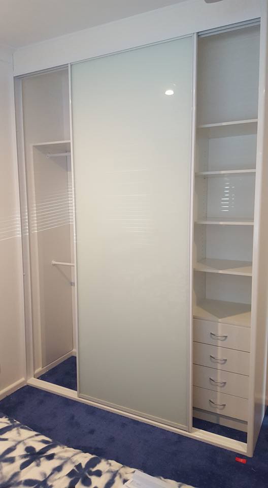 Frosted (Mint) Glass Doors with White frame built in wardrobes