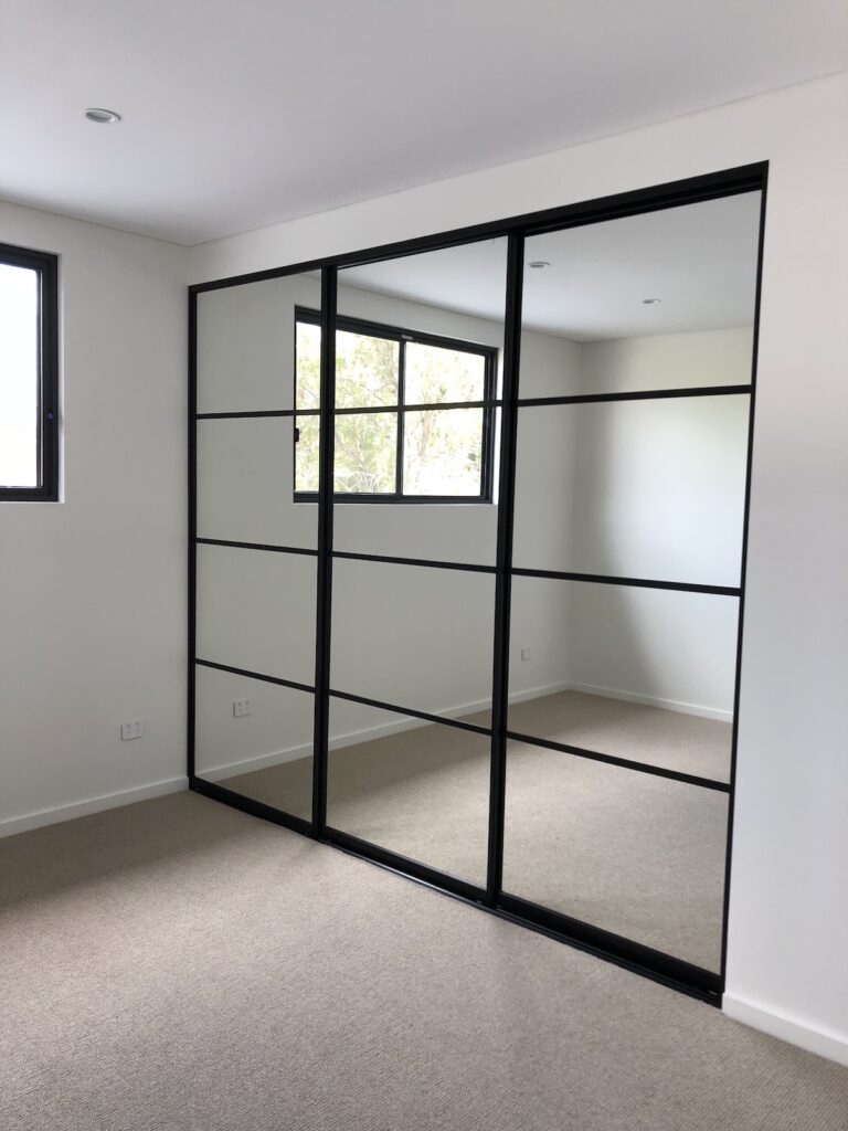 Mirror Doors with Black frame and Black Glazing Bars