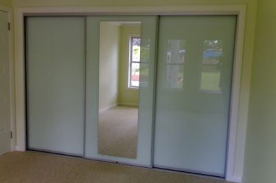 White Glass and White Glass with Mirror Insert and Matt Silver Frame - 3 door combination