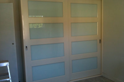 Sliding Custom White Glass Decor Polyurethane Doors - wide horizontal